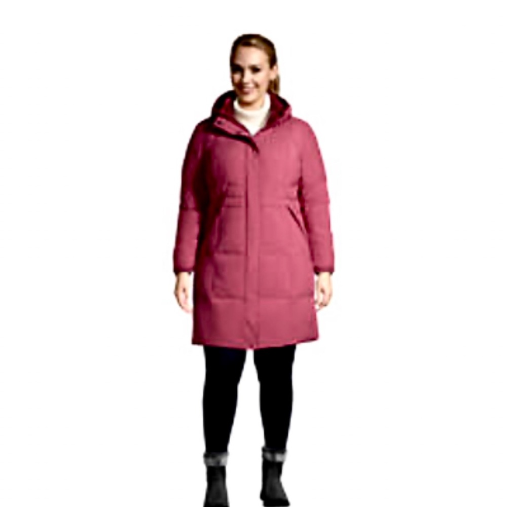 Land’s End Comfort Stretch Winter Long Down Coat with Hood.  Size: 1X